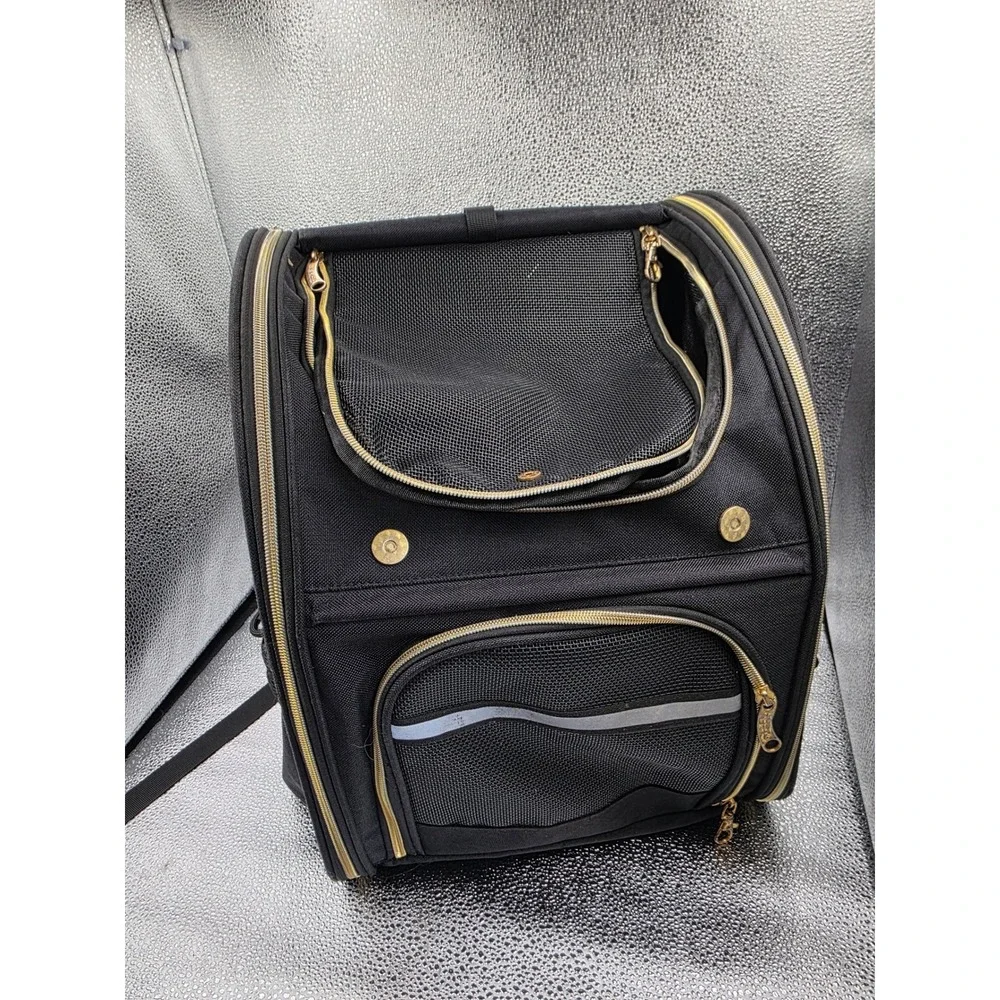 Goodio Pet Carrier Backpack Black Gold Small Dog Cat Breathable Mesh Travel Bag